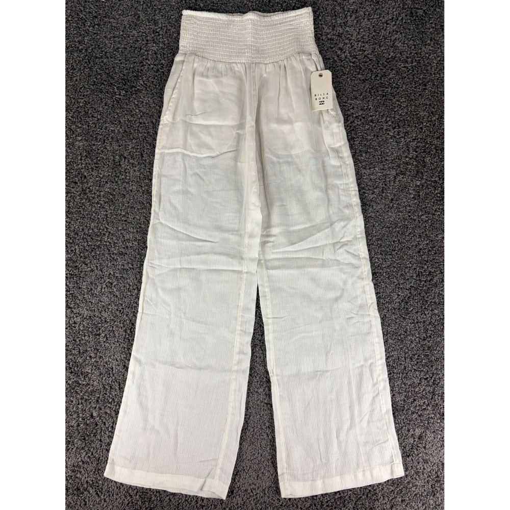 Billabong New Waves White Crinkle Gauze Smocked Wide Leg Pants Medium J323JNEW
